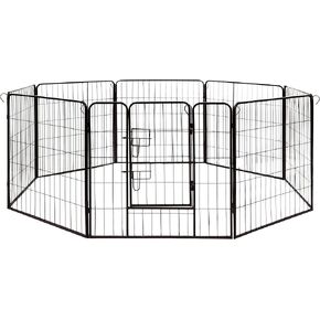 ALEKO Steel Dog Kennel Playpen | Indoor Outdoor Pen for Small/Medium/Large Puppy/Dog | 5'x5'x4' Large Galvanized Steel Kennel| Anti-Rust | Portable Travel Pet Kennel |(Black DK5X5X4SQ)