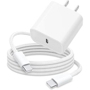 شاحن سريع 6FT 20W لأجهزة AirPods 4، AirPods Pro 2، AirPods Pro (الجيل الثاني)، iPhone 16 15 Pro Max 16 Plus، iPhone 15، iPad Pro 13/12.9/11 بوصة، Air 13/11 بوصة 5/4، iPad 10th كابل USB C من النوع C المنسوج