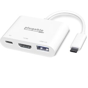 Plugable USB C to HDMI Multiport Adapter, Driverless 3-in-1 USB C Hub with 4K HDMI Output, USB 3.0 and USB-C Charging Port, Compatible with MacBook, Chromebook, Dell XPS, Thunderbolt 3 and More