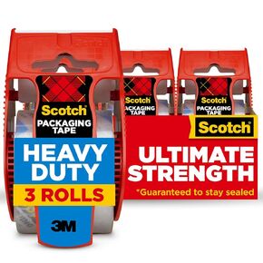 Scotch Heavy Duty Shipping Packing Tape, Clear, Holiday Shipping Supplies, 1.88 in. x 22.2 yd., 3 Tape Rolls with Dispensers