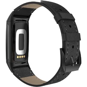 Simpeak Leather Band Compatible with Fitbit Charge 6 / Charge 5 Smartwatch, Women Men Genuine Leather Wristband Strap Replacement for Fitbit Charge 5 Charge 6