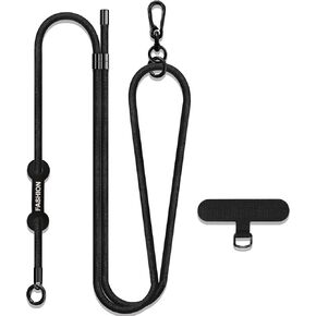 Universal Crossbody Phone Lanyard, Adjustable Shoulder Neck Phone Strap With Tether Tab for Full Cover Phone Case BK