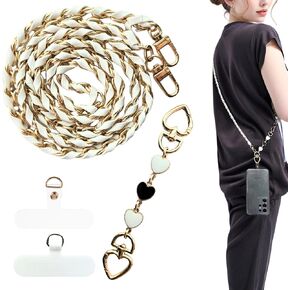 ALLUREVIE White & Gold Phone Lanyard, Anti-Theft Crossbody Strap Lanyard with Triple Heart Charm, Adjustable Cell Phone Neck Holder for Women, Compatible with iPhone 15 Pro Max and All Smartphones