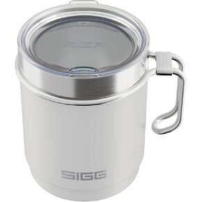 SIGG - Camping Mug with Lid - Double-Wall Insulated - Recycled Stainless Steel - Stackable - Hook Handle - Hiking, 10Oz