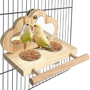 Tfwadmx Bird Parrot Wooden Feeding Cups, Small Bird Feeding Dish Cups Stainless Steel Birds Bowls Food Water Bowls with Bird Food Holder for Cockatiel Parakeet Macaw Finches Lovebirds