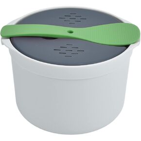 Microwave Rice Cooker 2L Pasta Cooker, Sturdy Food Grade PP Material Microwave Cookware Set with Lid and Spoon for Rice Pasta Vegetables Oatmeal, Easy Maintain 7.3x7.3x5.1in