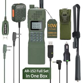 2 Pack Baofeng AR-152 Ham Radio 10W Long Range Rechargeable Handheld Military Grade Two Way Radio with Tactical Antenna and Programming Cable walkie talkies Full Set