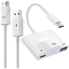 جهاز إرسال واستقبال HDMI لاسلكي USB C، توصيل وتشغيل جهاز صب HDMI 2.4G/5G موسع محمول، بث الفيديو والصوت من الكمبيوتر المحمول والهاتف الذكي إلى جهاز عرض شاشة التلفزيون
