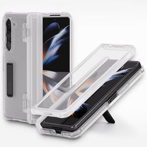 DOME GLASS [Whitestone Escudo Armored Case for Z Fold 5 Made of PC Material, Hinge Protection Designed with Kickstand & Ultimate fit Phone Cover for Z Fold 5 in Black & Clear (Clear)