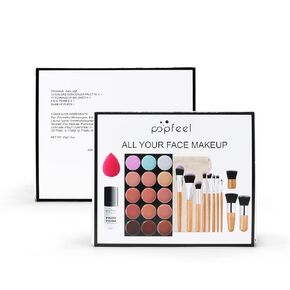 Pure Vie All-in-One Holiday Gift Surprise Makeup Set Essential Starter Bundle Include Eyeshadow Palette Lipstick Concealer Blush Mascara Eyeliner Face Powder Lipgloss Brush - Full Makeup Kit for Women