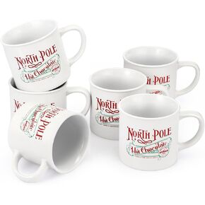 Yaomiao North Pole Hot Chocolate Mug Christmas Coffee Mugs Christmas Gifts Santa Xmas Enamel Cups with Handle Stainless Steel Mug for Women Men Employee(6 Pcs,Enamel)