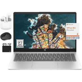 HP 2024 Newest Ultral Light Laptop Computer, 14"" FHD IPS Display, Quad-Core Intel N200, 8GB DDR4, 128GB UFS, Backlit KB, Webcam, Wi-Fi 6, Office 365 1-Year, Win 11S+HubxcelAccessory, Silver