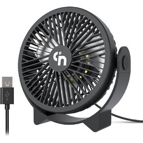 WiHoo USB Desk Fans Small Quiet Electric Plug in,3 Speeds Desktop Cooling Mini Fan with LED Night Lights,360°Rotation Small Desk Fan for Home Office Desktop Office Table 5.3 Inch (T5-07)