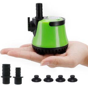 6W Mini Submersible Pump 100GPH, 350L/H, Max Lift up to 2ft, Submersible Water Pump with Adjustable Switch 2 Nozzles 5ft Power Cord for Fountain, Fish Tank, Pond, Statuary, Aquarium (Green)