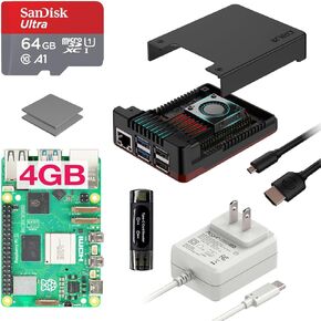 Argon NEO 5 Raspberry Pi 5 Starter Kit | Raspberry Pi 5 8GB Kit/Pi 5 Board/Raspberry Pi 5 Case / 27W PWR GAN PSU / 64GB SD Card / 2 Micro HDMI Cable (BRED, 8GB)