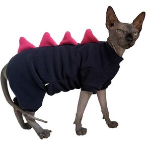 Four Leg Dinosaur Sphynx Cat Clothes Pjamas Hairless Cat Warm Polar Fleece Jumpsuit Elastic Pet Clothes for Sphynx Cat Surgery Recovery Suit Hairless Cat Clothes for Devon, Cornish (Yellow, X-Large)