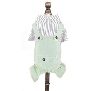 SMALLLEE_LUCKY_STORE Pet Clothes Bib Overalls for Small Dog Cat Boy Girl Striped Shirt Chino Pants Outfits Puppy One Piece Jumpsuit Chihuahua,Grey XL