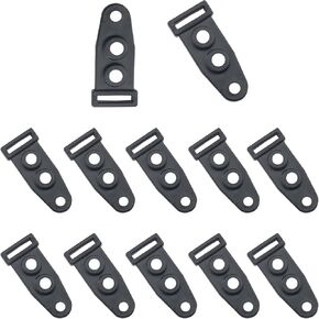 12PCS Tent Foot Fixing Buckles Outdoor Activity Rope Tightener Three Eye Buckle Tent Corner Adjusting Buckle Plastic Rope Stretcher Used for Camping Hiking Picnic Travel Accessories Black