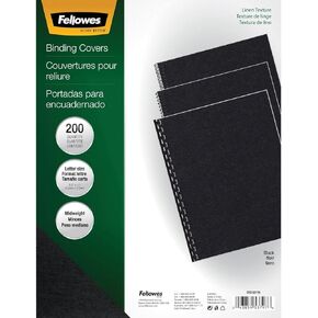 Fellowes Binding Linen Presentation Covers, Letter, Black, 200 Pack (5217001), Black Linen