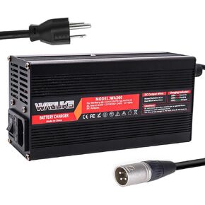 58.8V 6A Charger 52V Li-ion Battery Charger Silver Aluminum Case with Switch Cooling Fan DC Output 3pin XLR Connector Used for 14S 52V Lithium Battery Pack 58.8V Smart Charger