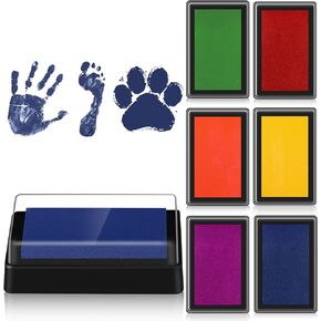 6 Pieces Reusable Ink Pad for Baby Footprint Ink Pad Handprint Paw Print, Non-Toxic Ink Pad, Feet and Hands Stamp for Boys and Girls Valentine's Day Christmas New Year, 6 Colors