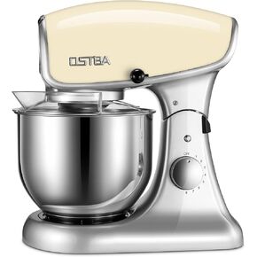 Die-Cast Stand Mixer, 8 Speeds 600W Food Stand Mixer, 5.5Qt Tilt-Head Kitchen Mixer, Dishwasher Safe Stainless Steel Mixing Bowl, Dough Hook, Egg Whisk, Mixer Beater, Splash Guard, Almond Cream
