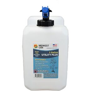 Midwest Can 5 Gallon Utility Plus w/Easy Poor Push Button Spout Ideal for Camping, Emergency Management and Off-Road Adventures, Natural Translucent