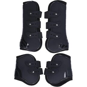 Horse Tendon Boots, 4Pcs Horse PU Shell Tendon Front/Rear Boots Brace Guard Protection Boots Lightweight Open Front Rear Boots for Jumping, Trail Riding Equestrian Equipment(M)