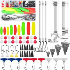 Saltwater Surf Fishing Kit, 100pcs Surf Fishing Bait Rigs Tackle Included Fishing Hooks Rigs, Peg Floats, Sinker Weight, Stop Beads and Snaps for Salt Beach Gear