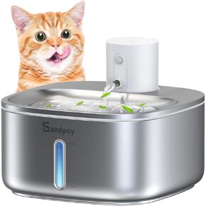 Cat Water Fountain Stainless Steel W4-S1, Cordless 5000mAh Battery Operated Cat Fountain for Cats & Dogs, Pet Water Fountain with Quiet Pump, Multi-Filtration, 108oz/3.2L