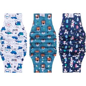 CuteBone Male Dog Diapers Washable with Snaps Doggie Belly Band Reusable 3pcs a Pack for Male Dogs Wraps KDM06S