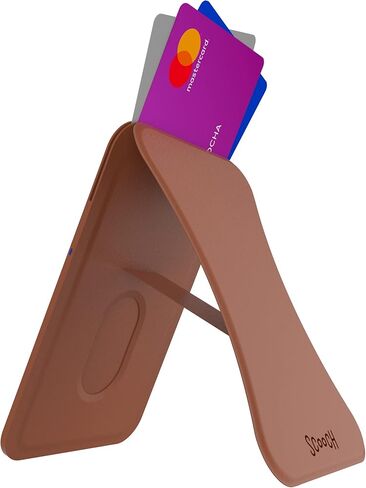 محفظة Scooch MagSafe للرجال والنساء [MagWallet] لهاتف iPhone مع حامل الهاتف وقبضة الهاتف [متوافقة مع حامل السيارة] محفظة مخفية تحمل من 3 إلى 4 بطاقات، حامل بطاقات MagSafe 5 في 1 (بني) in Saudi Arabia