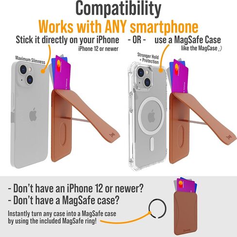 محفظة Scooch MagSafe للرجال والنساء [MagWallet] لهاتف iPhone مع حامل الهاتف وقبضة الهاتف [متوافقة مع حامل السيارة] محفظة مخفية تحمل من 3 إلى 4 بطاقات، حامل بطاقات MagSafe 5 في 1 (بني) in Saudi Arabia