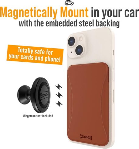 محفظة Scooch MagSafe للرجال والنساء [MagWallet] لهاتف iPhone مع حامل الهاتف وقبضة الهاتف [متوافقة مع حامل السيارة] محفظة مخفية تحمل من 3 إلى 4 بطاقات، حامل بطاقات MagSafe 5 في 1 (بني) in Saudi Arabia