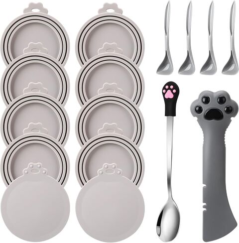 مجموعة مستلزمات علب أغذية الحيوانات الأليفة مكونة من 16 قطعة، 10 قطع من أغطية علب الحيوانات الأليفة من السيليكون، أغطية علب القطط، 4 قطع من ملاعق علب الحيوانات الأليفة من السيليكون، قطعة واحدة من فتاحة علب الحيوانات الأليفة متعددة الوظائف، وقطعة واحدة من  in Kuwait