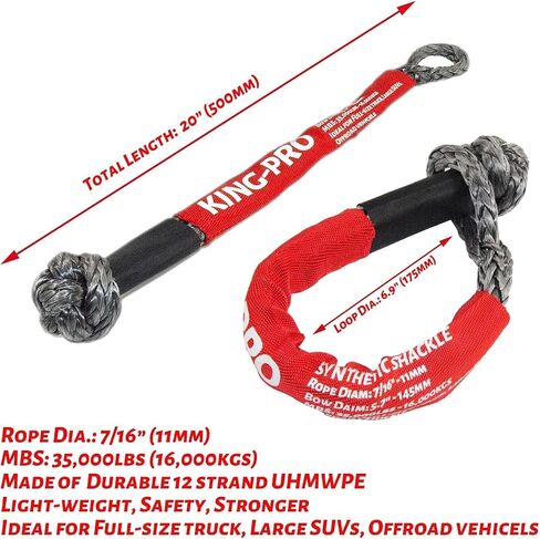 KING-PRO Recovery Ring 7/16"x20" Soft Shackle 35,000lbs Breaking Strength with Snatch Ring 45,000lbs for Full-Size Truck Large SUVs Offroad Vehicels 1-Pack (Red-Black) in Saudi Arabia
