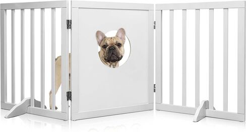 Freestanding Dog Gate | 60" Wide x 24" Tall Wooden 3 Panel Foldable Dog Gate Indoor Dog Fences Indoor | Pet Gates for Doorways No Drilling | Dog Gate for Stairs Doorways with Funny Art in Saudi Arabia