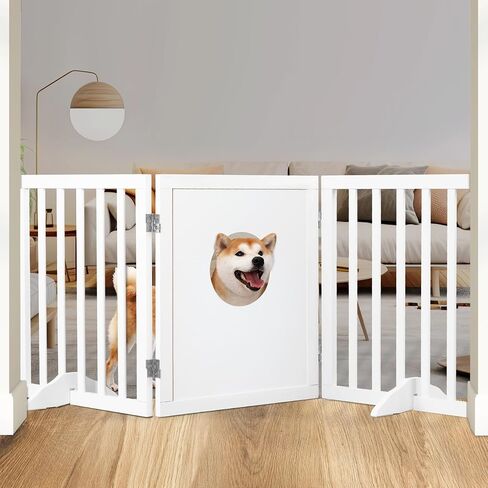 Freestanding Dog Gate | 60" Wide x 24" Tall Wooden 3 Panel Foldable Dog Gate Indoor Dog Fences Indoor | Pet Gates for Doorways No Drilling | Dog Gate for Stairs Doorways with Funny Art in Saudi Arabia