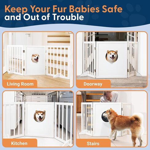 Freestanding Dog Gate | 60" Wide x 24" Tall Wooden 3 Panel Foldable Dog Gate Indoor Dog Fences Indoor | Pet Gates for Doorways No Drilling | Dog Gate for Stairs Doorways with Funny Art in Saudi Arabia