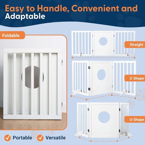 Freestanding Dog Gate | 60" Wide x 24" Tall Wooden 3 Panel Foldable Dog Gate Indoor Dog Fences Indoor | Pet Gates for Doorways No Drilling | Dog Gate for Stairs Doorways with Funny Art in Saudi Arabia