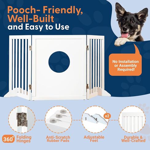 Freestanding Dog Gate | 60" Wide x 24" Tall Wooden 3 Panel Foldable Dog Gate Indoor Dog Fences Indoor | Pet Gates for Doorways No Drilling | Dog Gate for Stairs Doorways with Funny Art in Saudi Arabia