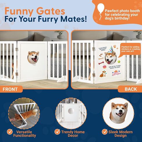 Freestanding Dog Gate | 60" Wide x 24" Tall Wooden 3 Panel Foldable Dog Gate Indoor Dog Fences Indoor | Pet Gates for Doorways No Drilling | Dog Gate for Stairs Doorways with Funny Art in Saudi Arabia