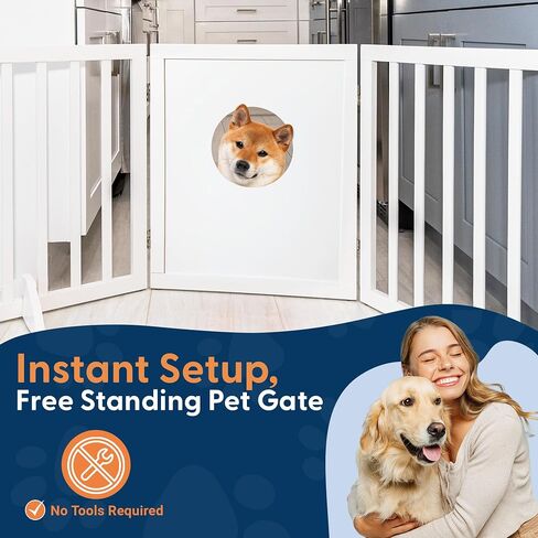 Freestanding Dog Gate | 60" Wide x 24" Tall Wooden 3 Panel Foldable Dog Gate Indoor Dog Fences Indoor | Pet Gates for Doorways No Drilling | Dog Gate for Stairs Doorways with Funny Art in Saudi Arabia