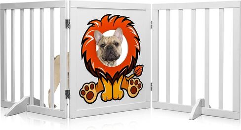 Freestanding Dog Gate | 60" Wide x 24" Tall Wooden 3 Panel Foldable Dog Gate Indoor Dog Fences Indoor | Pet Gates for Doorways No Drilling | Dog Gate for Stairs Doorways with Funny Art in Saudi Arabia