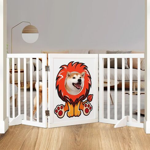 Freestanding Dog Gate | 60" Wide x 24" Tall Wooden 3 Panel Foldable Dog Gate Indoor Dog Fences Indoor | Pet Gates for Doorways No Drilling | Dog Gate for Stairs Doorways with Funny Art in Saudi Arabia