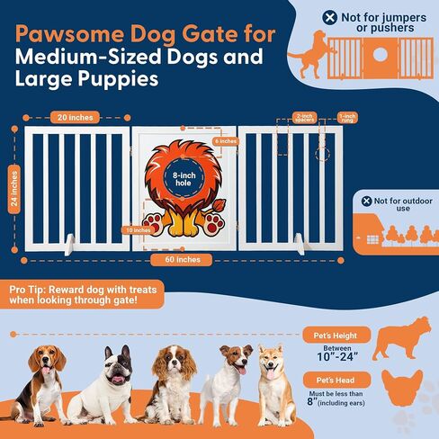 Freestanding Dog Gate | 60" Wide x 24" Tall Wooden 3 Panel Foldable Dog Gate Indoor Dog Fences Indoor | Pet Gates for Doorways No Drilling | Dog Gate for Stairs Doorways with Funny Art in Saudi Arabia