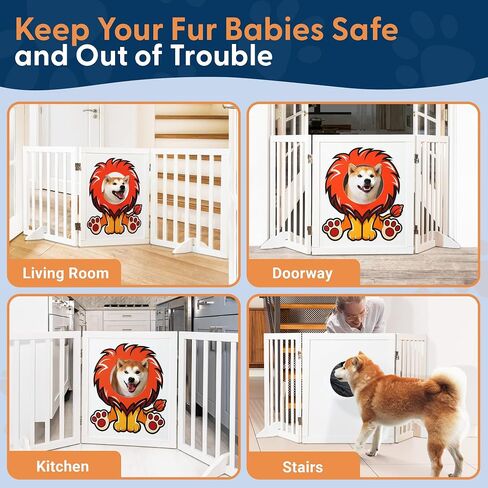 Freestanding Dog Gate | 60" Wide x 24" Tall Wooden 3 Panel Foldable Dog Gate Indoor Dog Fences Indoor | Pet Gates for Doorways No Drilling | Dog Gate for Stairs Doorways with Funny Art in Saudi Arabia