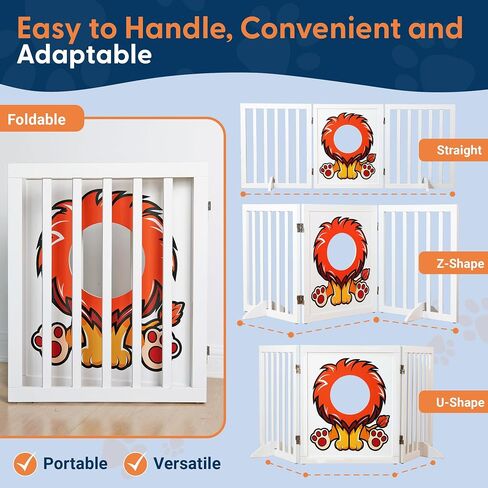 Freestanding Dog Gate | 60" Wide x 24" Tall Wooden 3 Panel Foldable Dog Gate Indoor Dog Fences Indoor | Pet Gates for Doorways No Drilling | Dog Gate for Stairs Doorways with Funny Art in Saudi Arabia