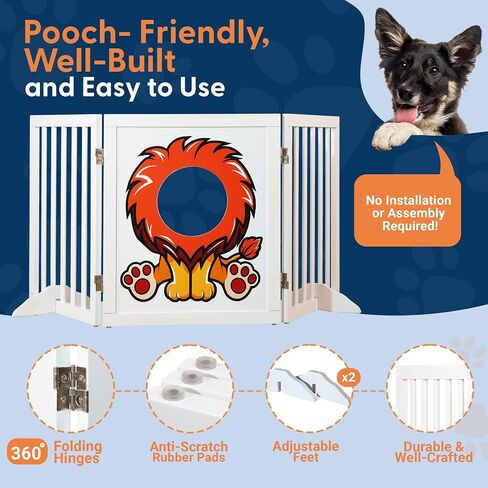 Freestanding Dog Gate | 60" Wide x 24" Tall Wooden 3 Panel Foldable Dog Gate Indoor Dog Fences Indoor | Pet Gates for Doorways No Drilling | Dog Gate for Stairs Doorways with Funny Art in Saudi Arabia