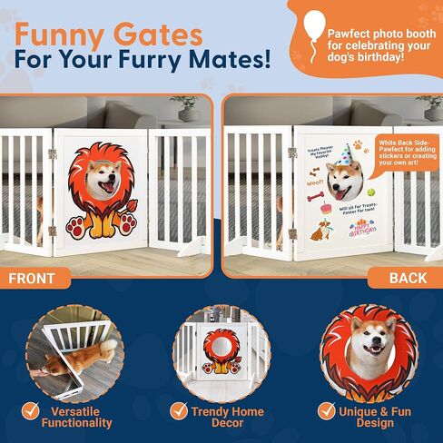 Freestanding Dog Gate | 60" Wide x 24" Tall Wooden 3 Panel Foldable Dog Gate Indoor Dog Fences Indoor | Pet Gates for Doorways No Drilling | Dog Gate for Stairs Doorways with Funny Art in Saudi Arabia